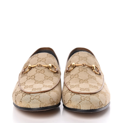 Gucci Canvas GG Monogram Horsebit Womens Jordaan Loafers 37.5 New Sand Friky Taupe 2 of 9