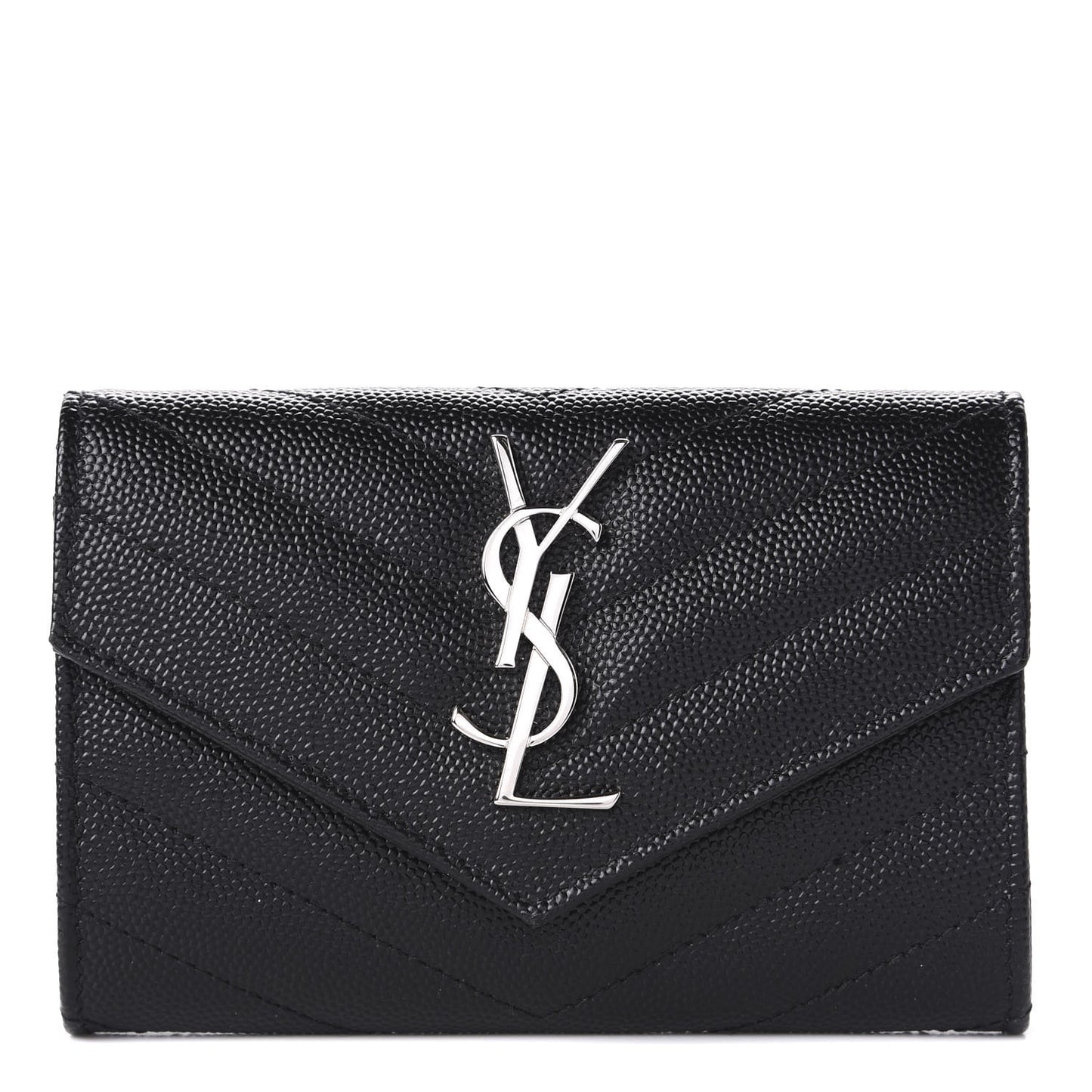 Grain De Poudre Matelasse Chevron Small Monogram Envelope Wallet Black