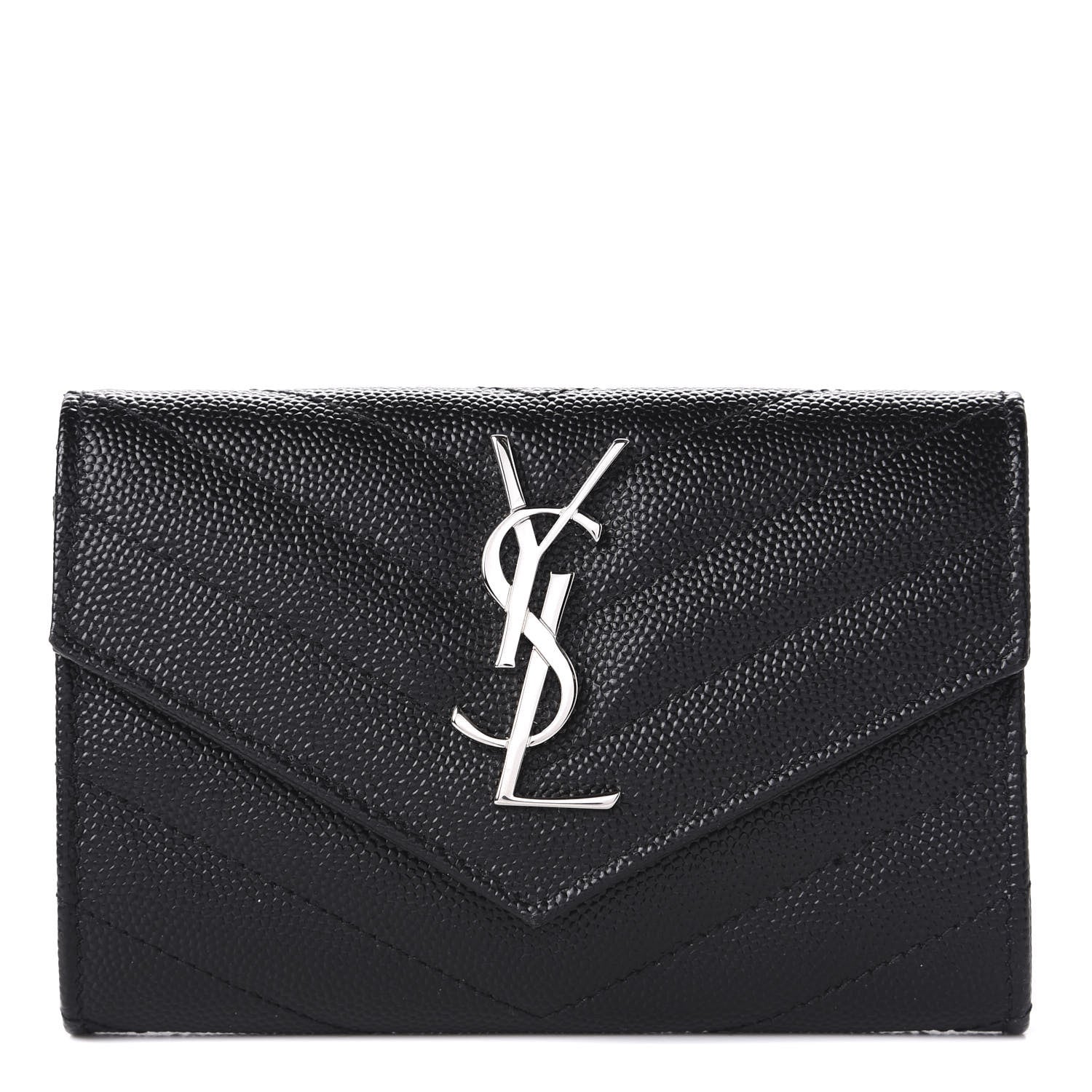 Saint Laurent Grain De Poudre Matelasse Chevron Small Monogram Envelope Wallet Black 1 of 8