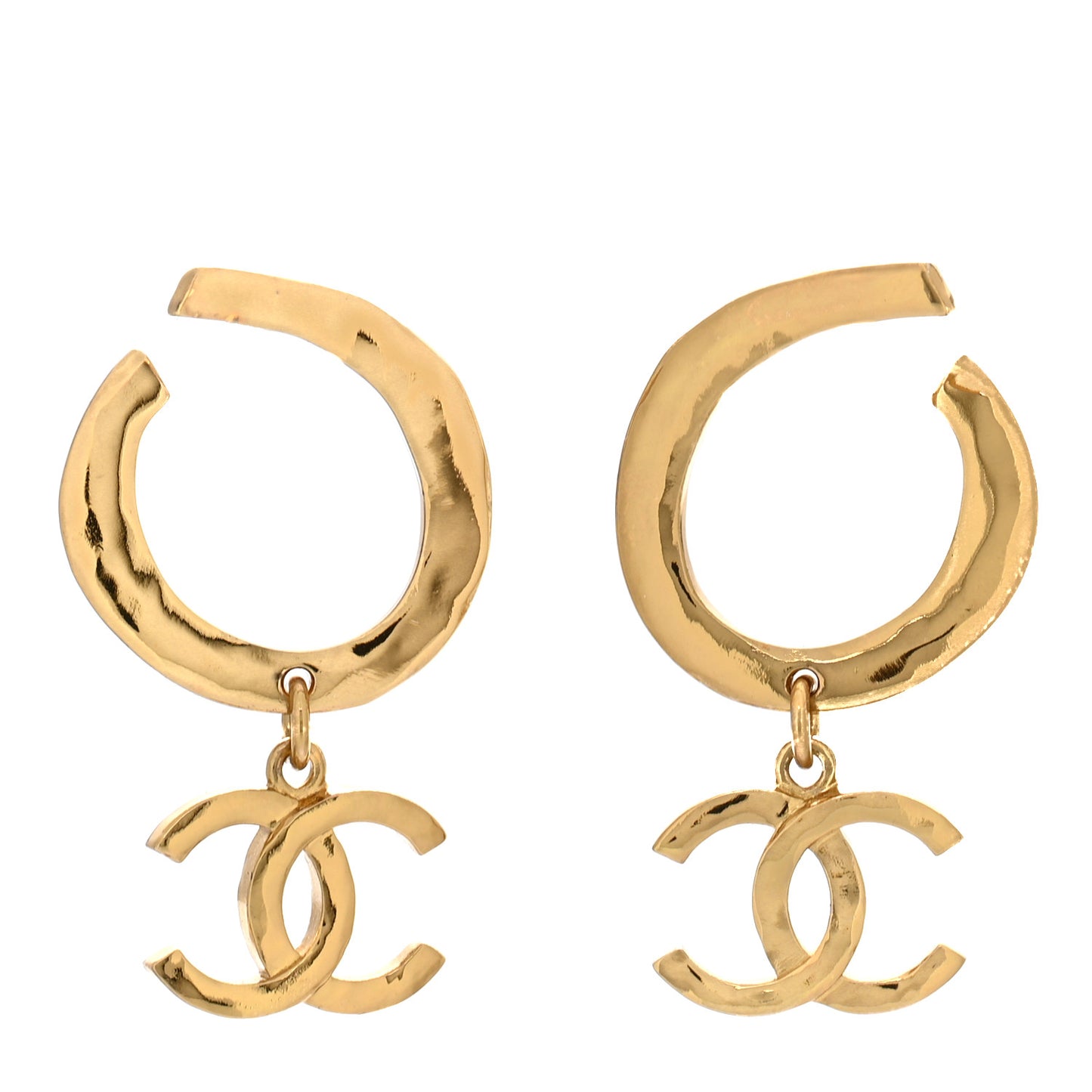 Metal Textured Hoop Drop CC Earrings Gold