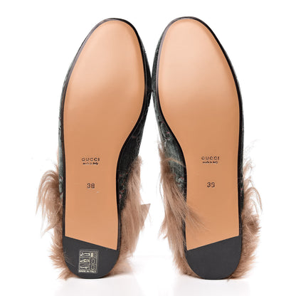 Gucci Velvet GG Monogram Fur Womens Princetown Slippers 38 Avio Dusty Pink 5 of 8