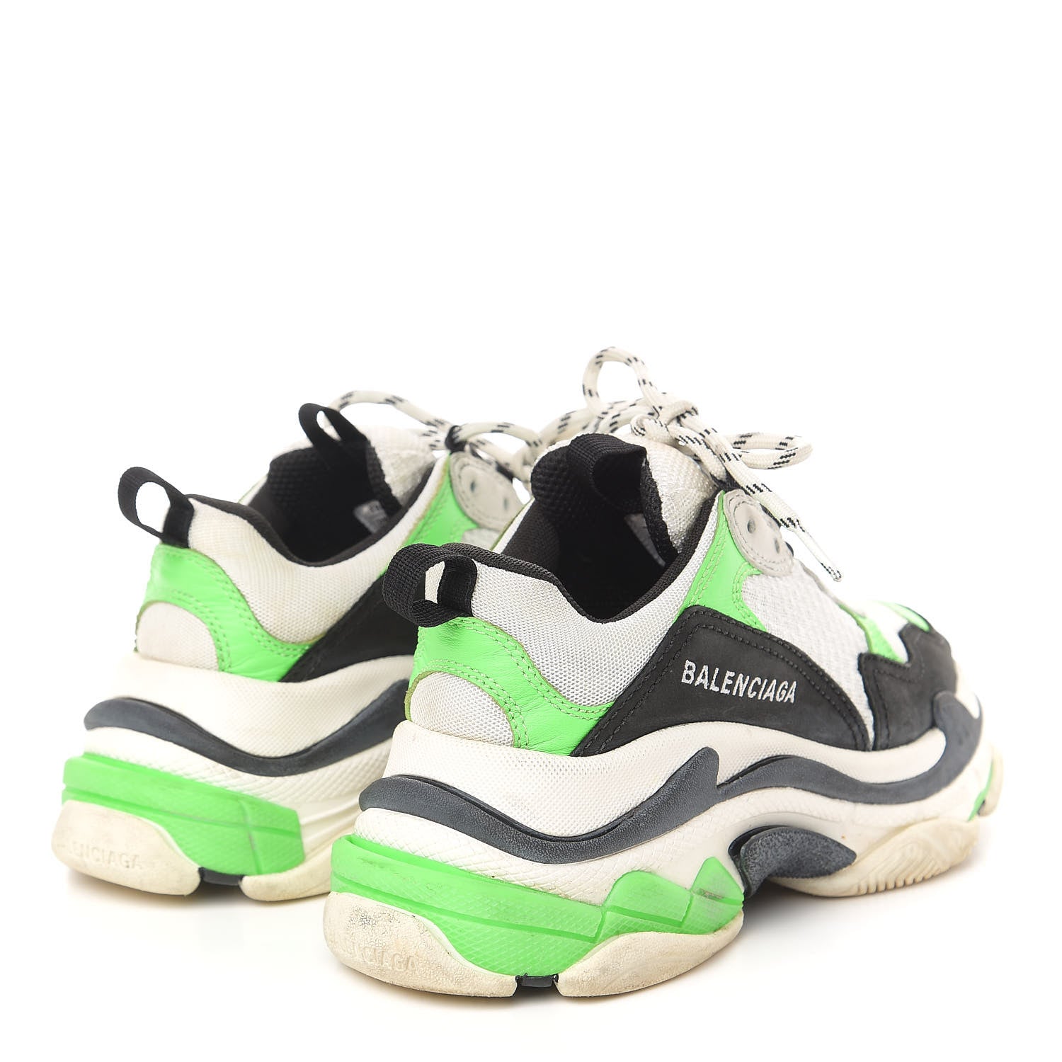 Balenciaga Fabric Mesh Womens Triple S Sneakers 35 White Green Fluo Black 4 of 10