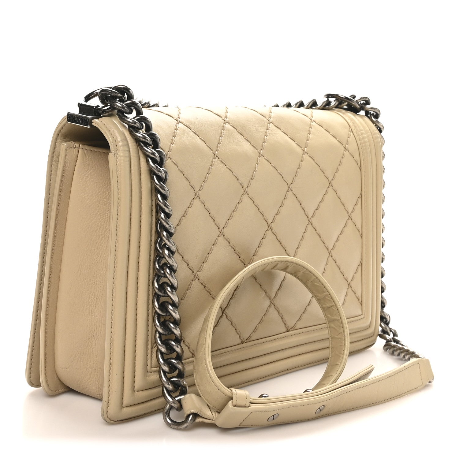 Chanel Calfskin Quilted Double Stitch New Medium Boy Flap Beige 3 of 10