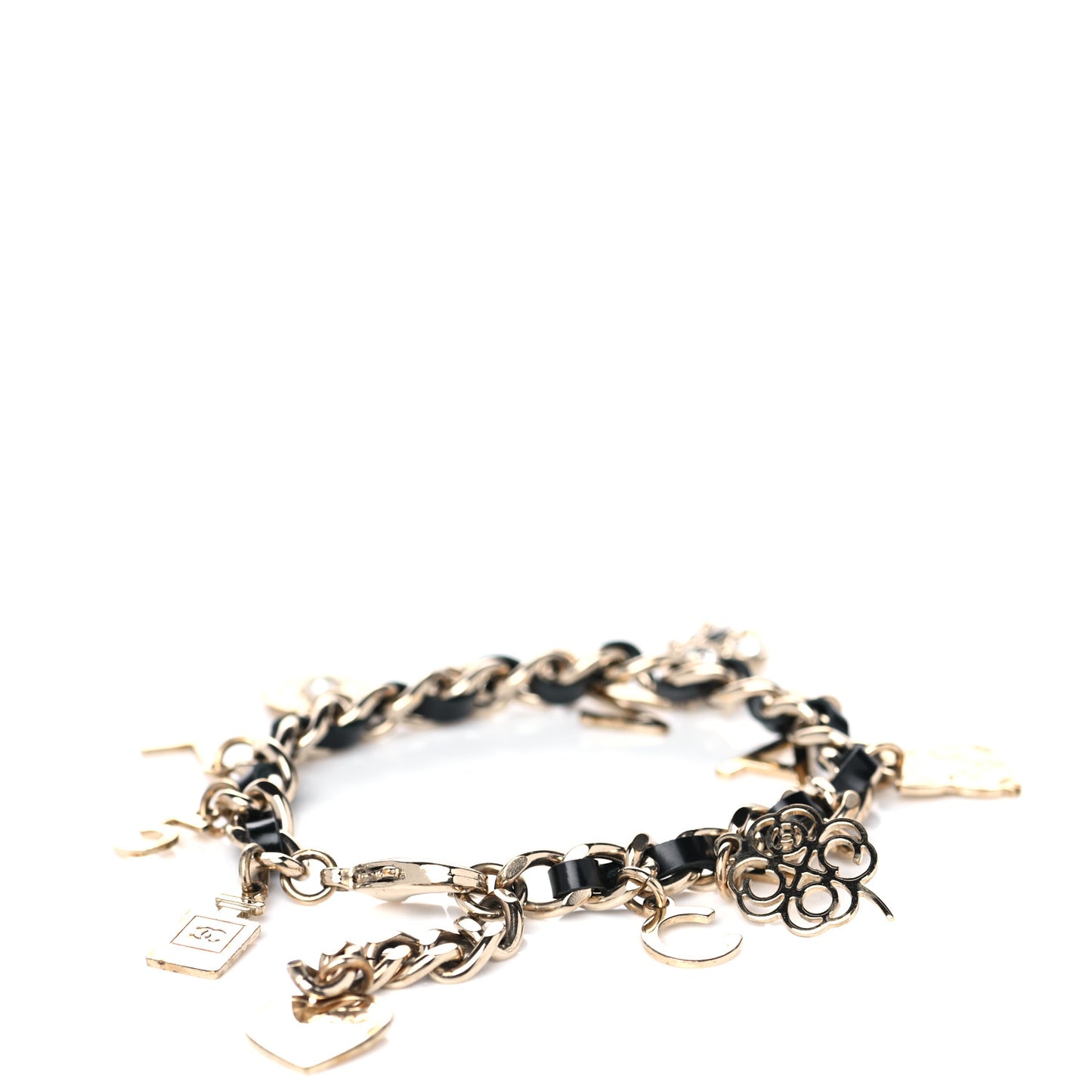 Lambskin Crystal CC Logo Charming Bracelet Gold Black