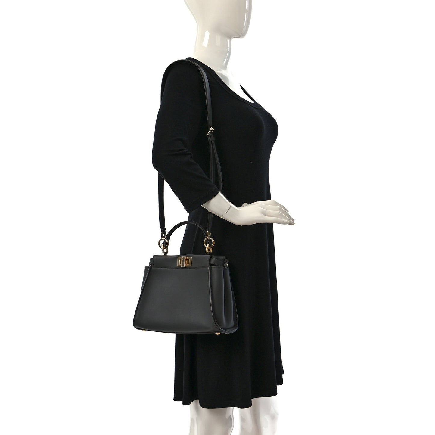 Vitello Seta Chenille FF Mini Peekaboo Iconic Satchel Anthracite Asfalto