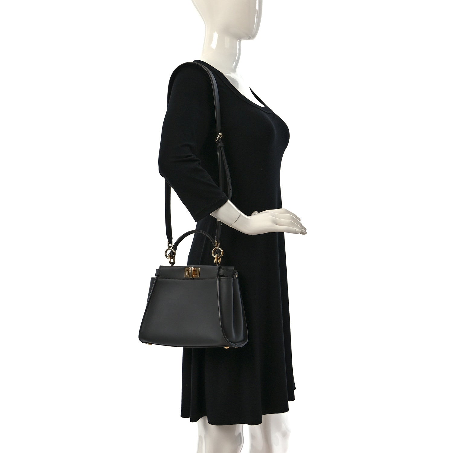 Fendi Vitello Seta Chenille FF Mini Peekaboo Iconic Satchel Anthracite Asfalto 2 of 11