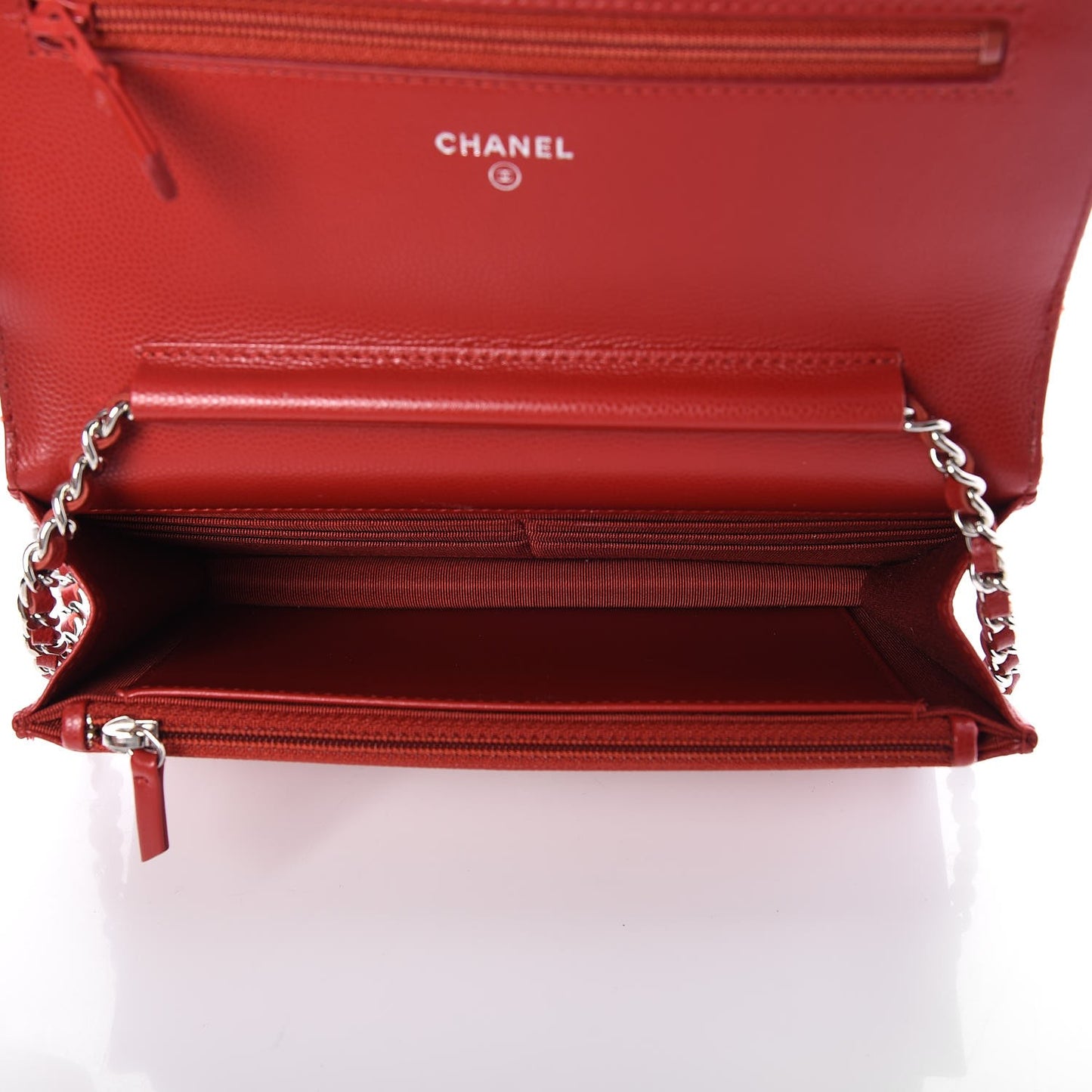 Caviar Chevron Quilted Wallet On Chain WOC Red
