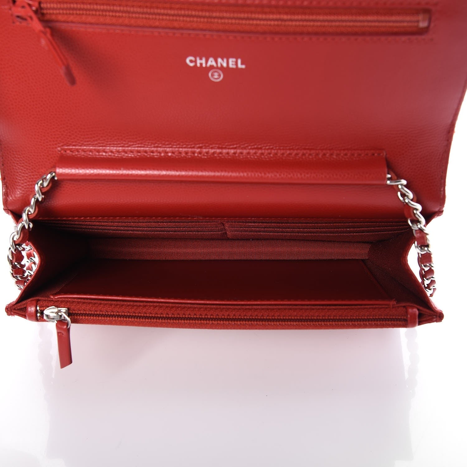 Chanel Caviar Chevron Quilted Wallet On Chain WOC Red 5 of 8