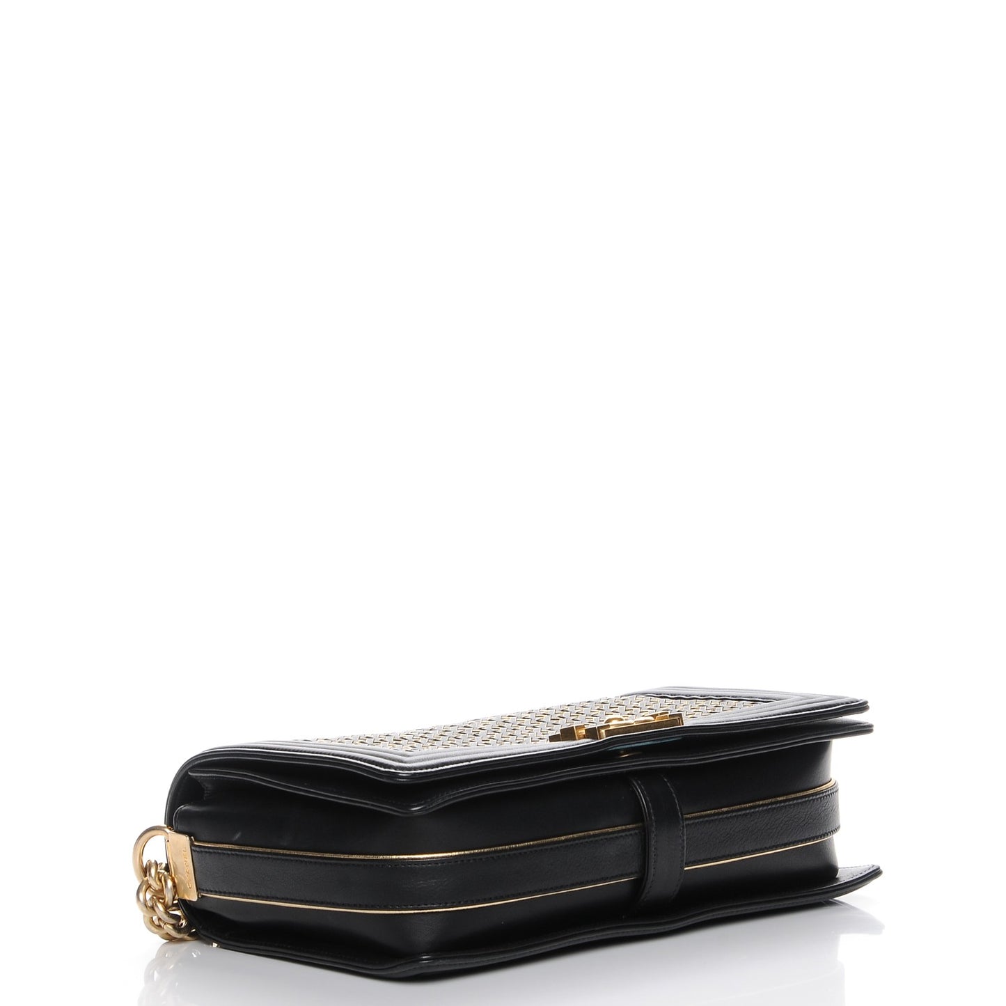 Braided Sheepskin Large Boy Reverso Flap Black