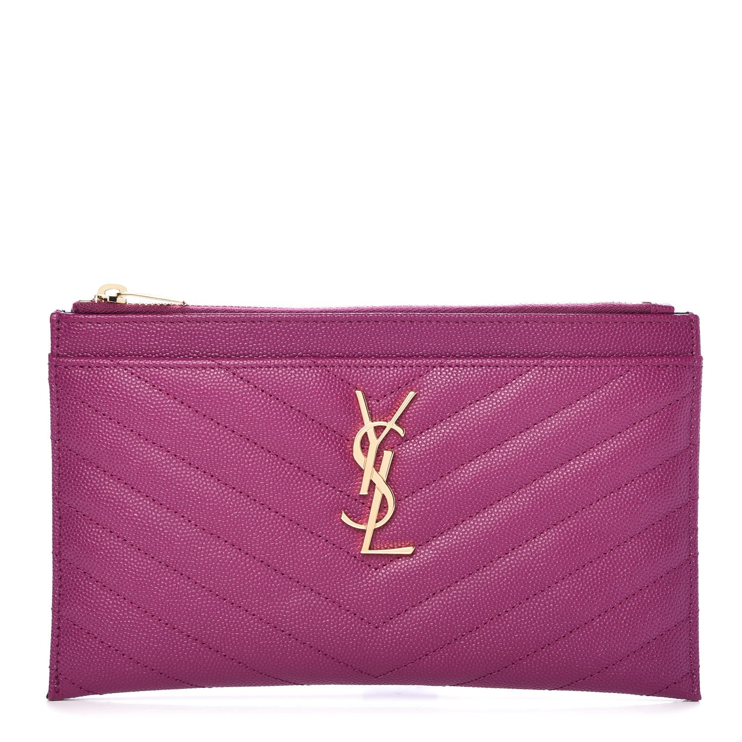 Saint Laurent Grain De Poudre Chevron Monogram Bill Pouch Dark Grape 1 of 13