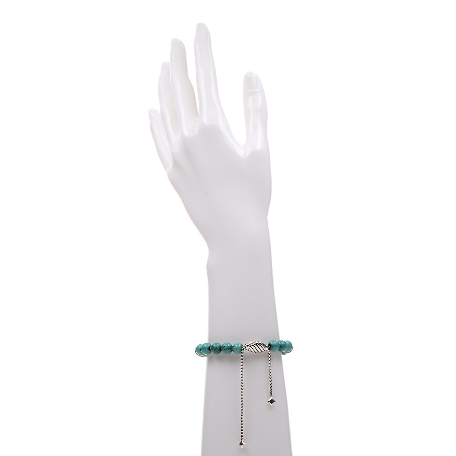 David Yurman Sterling Silver Turquoise 8mm Spiritual Beads Adjustable Bracelet 2 of 5