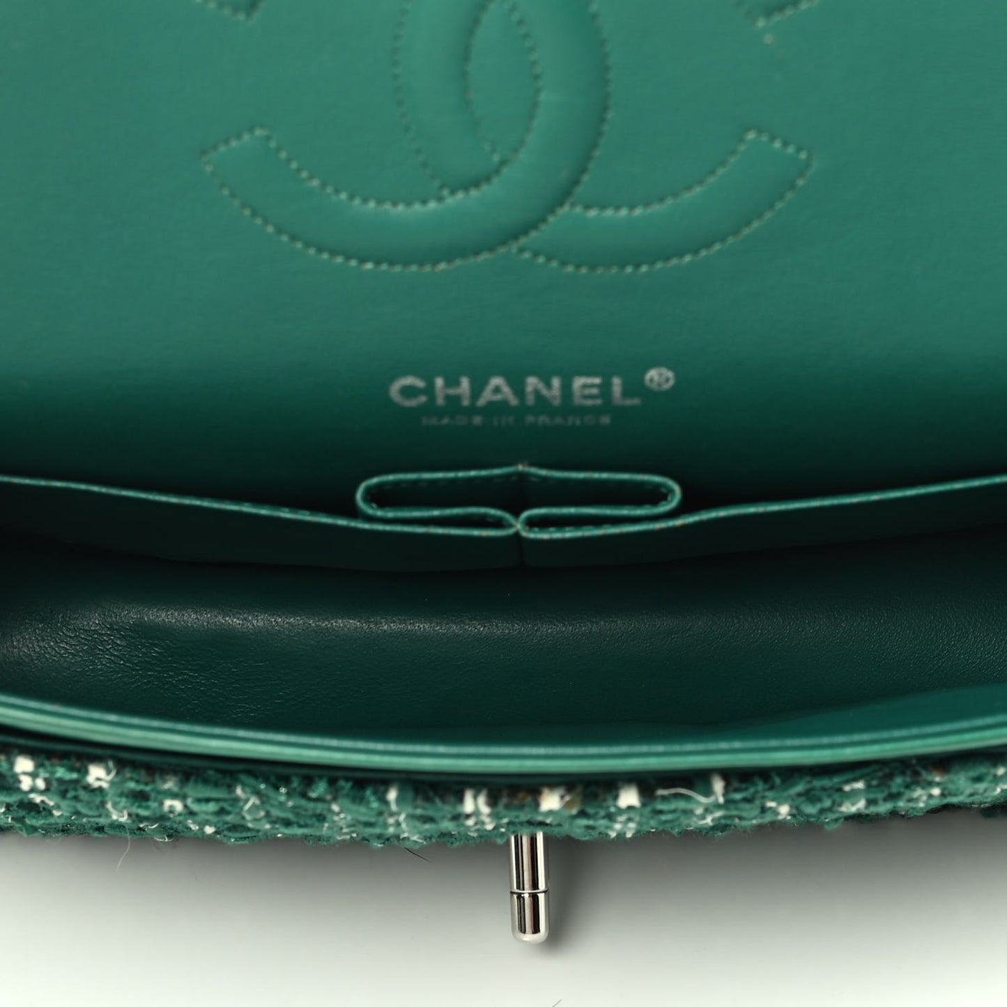 Tweed Quilted Medium Double Flap Green