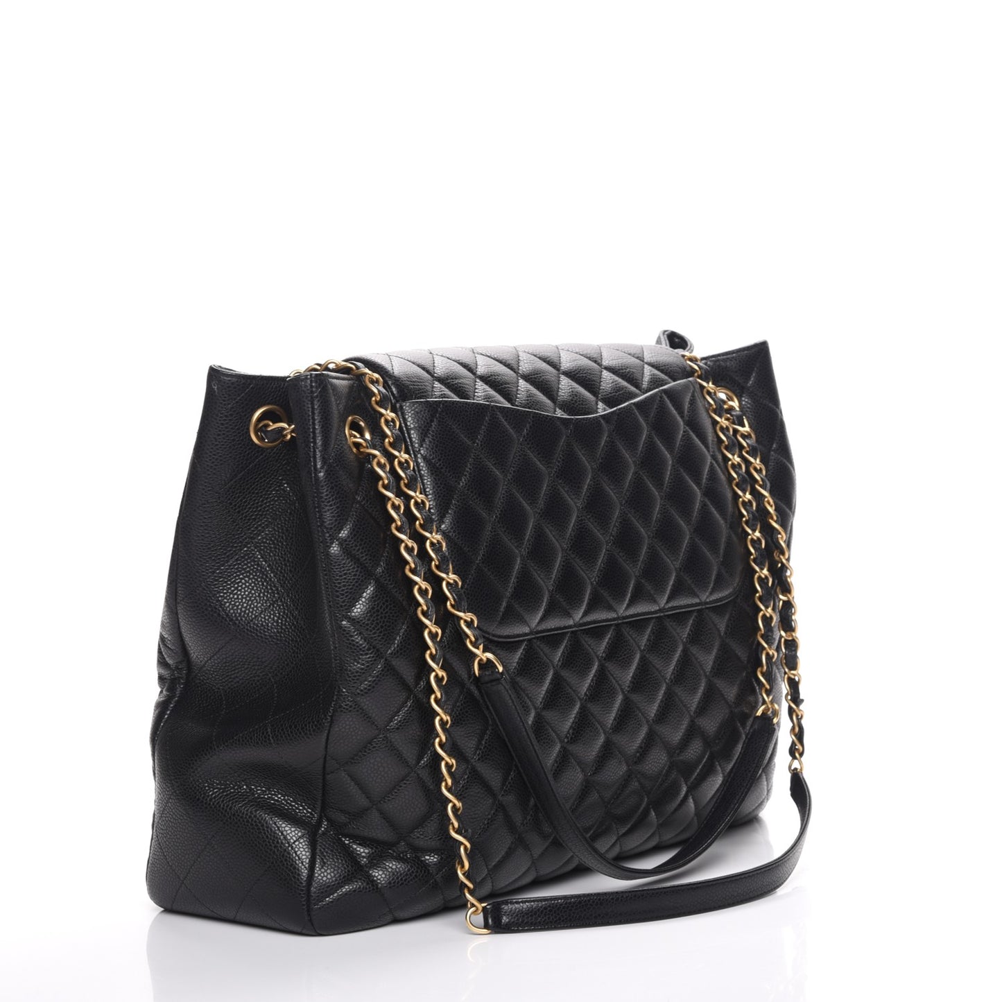 Caviar Quilted Flap Tote Black