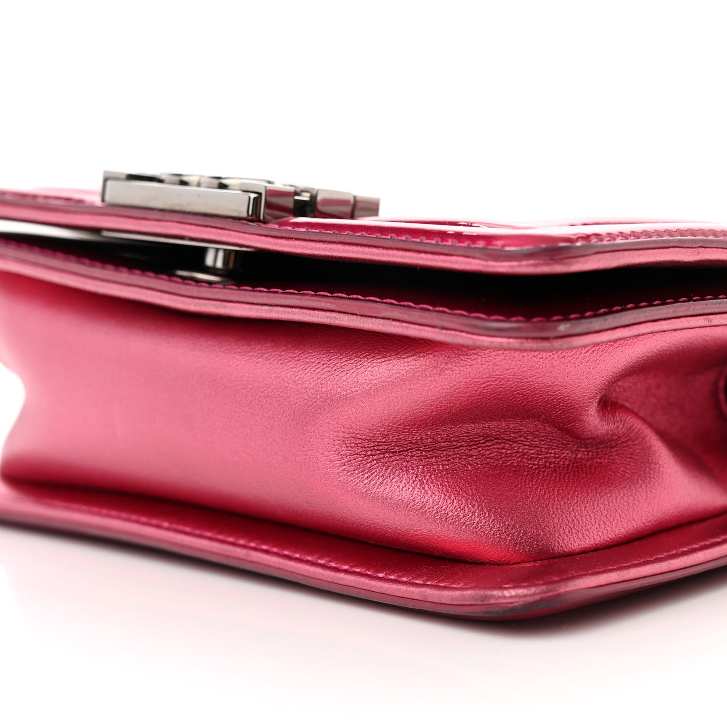 Metallic Patent Calfskin Quilted Mini Boy Flap Pink
