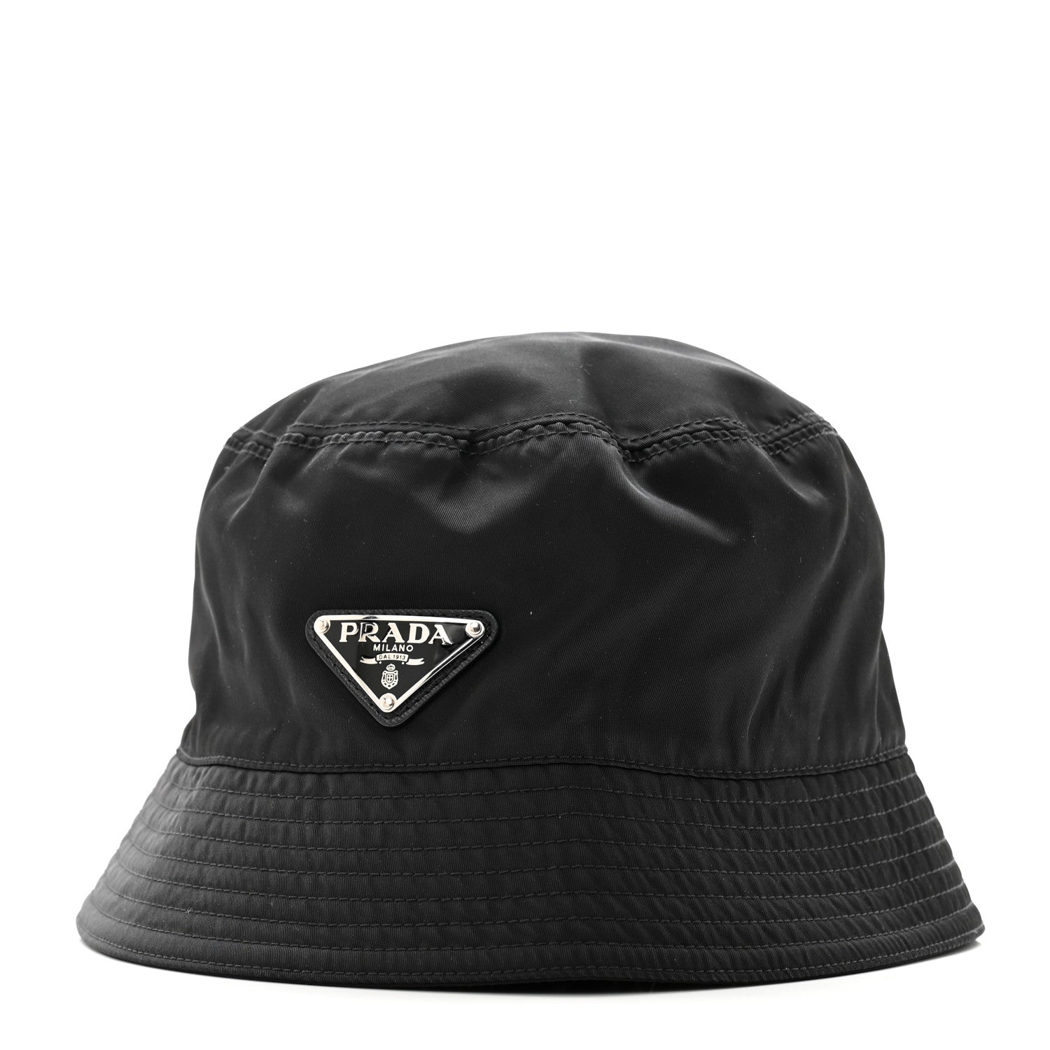 Prada Re-Nylon Metal Triangle Logo Womens Bucket Hat S Black 1 of 11