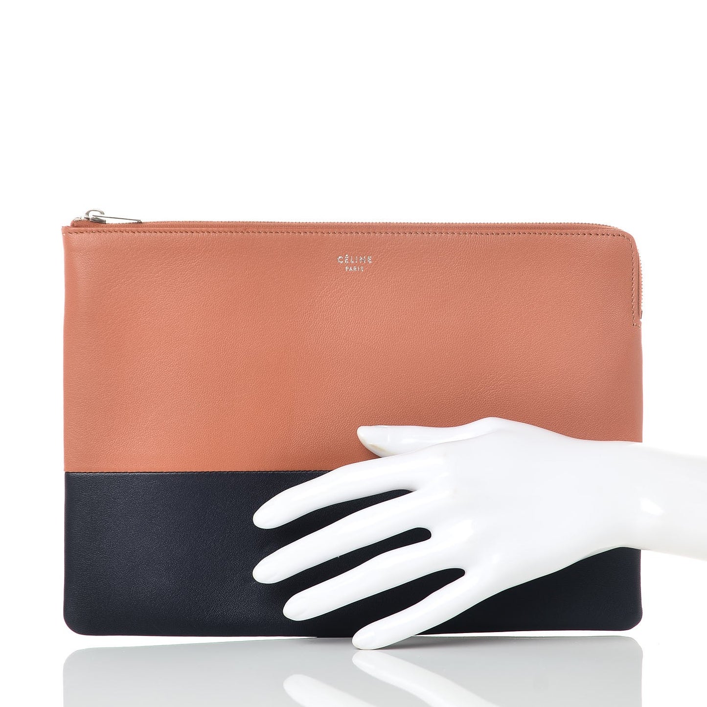 Lambskin Bi-Color Solo Clutch Pouch Terracotta Navy