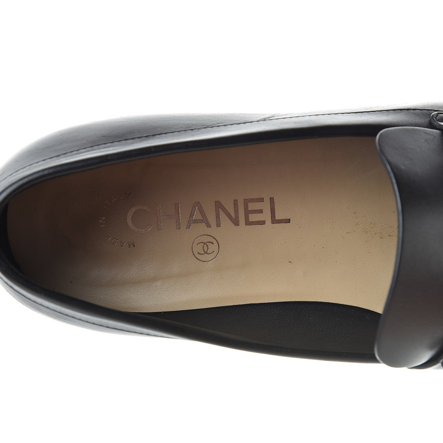 Calfskin Pearl CC Mocassin Loafers 40.5 Black