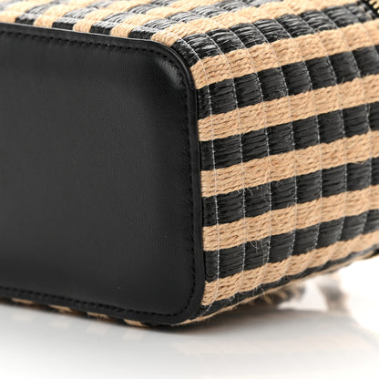 Chanel Raffia Jute Striped Small Vanity Case With Chain Black Beige 10 of 11