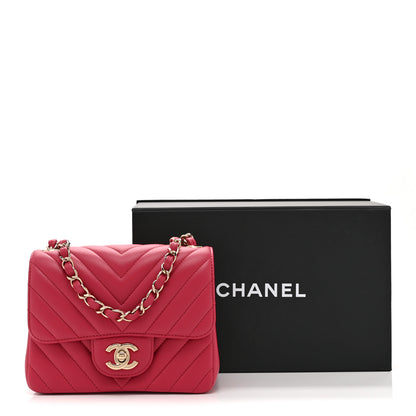Chanel Lambskin Chevron Quilted Mini Square Flap Fuchsia 11 of 11