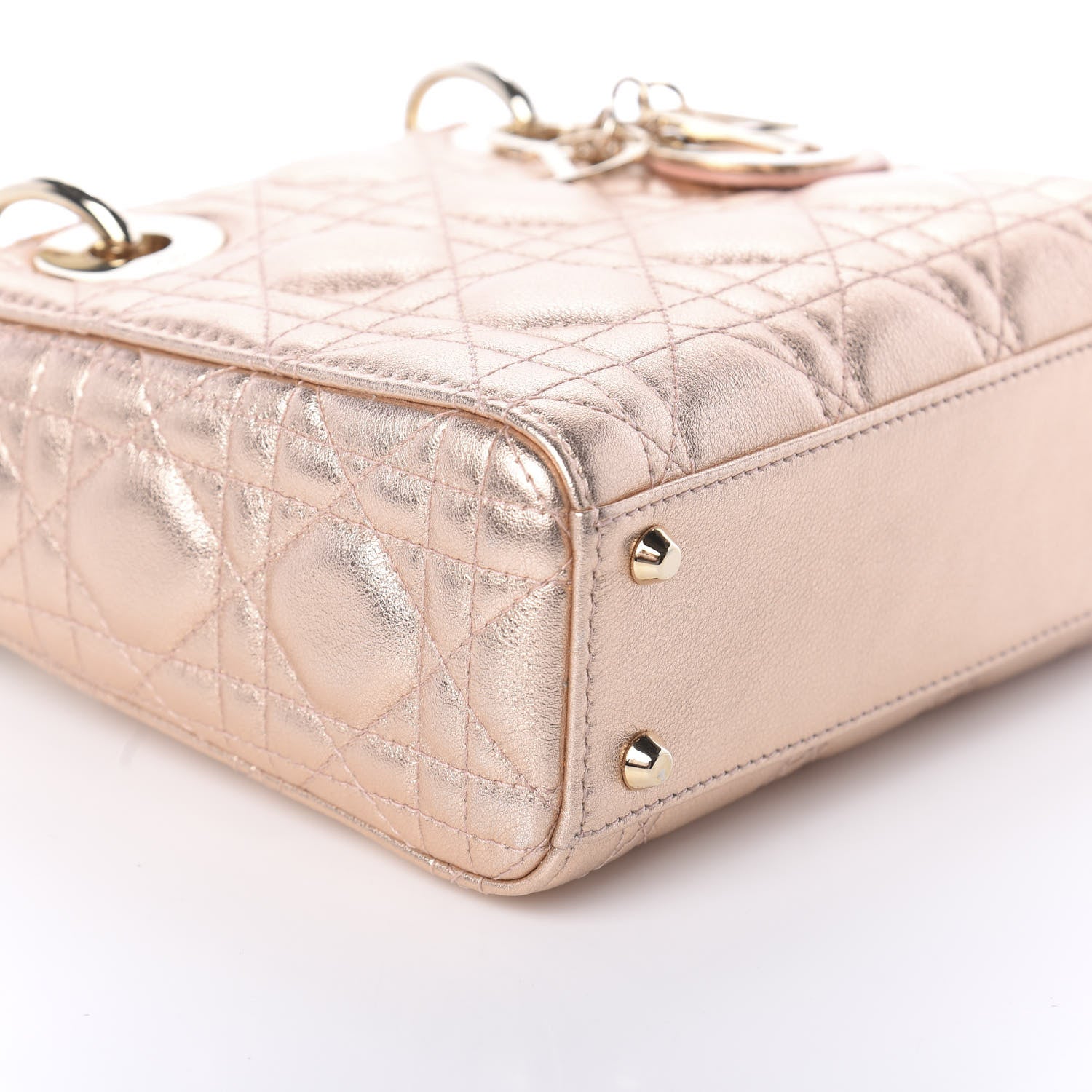 Christian Dior Lambskin Cannage Mini Lady Dior Metallic Champagne 8 of 9