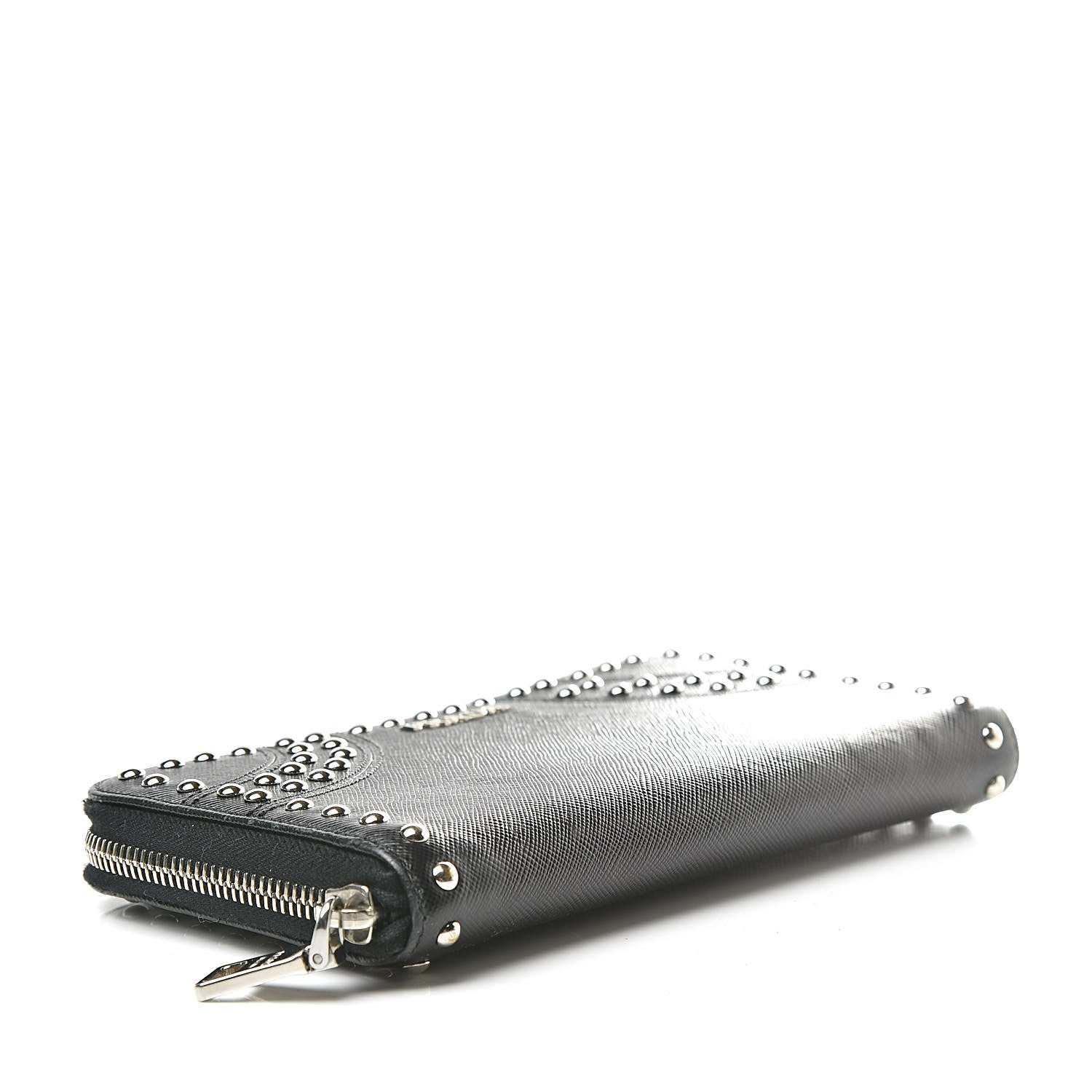 Prada Saffiano Studded Zip Around Wallet Black 4 of 9