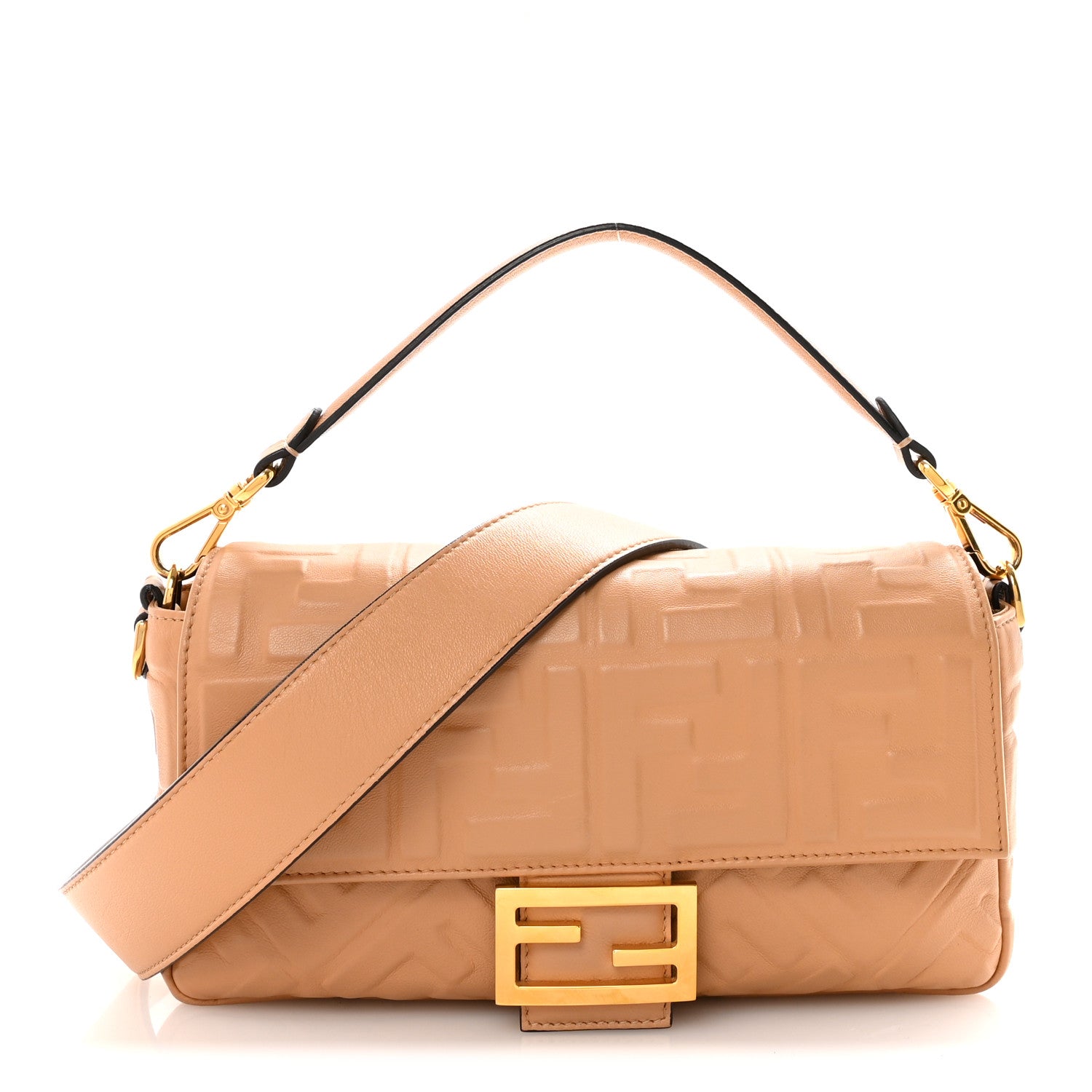 Fendi Nappa FF 1974 Embossed Baguette Miele Scuro 1 of 9