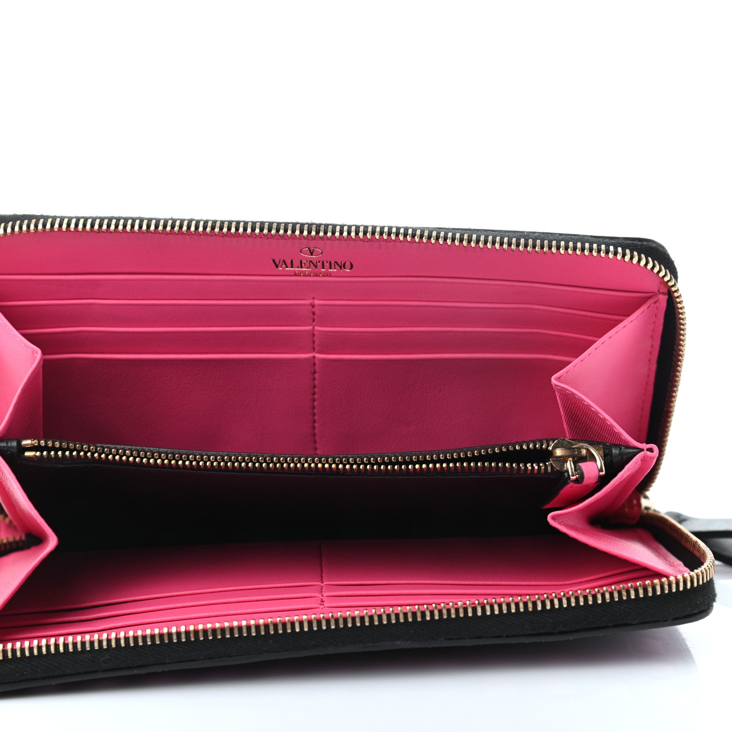 Valentino Garavani Vitello Rockstud Print Zip Around Wallet Black Peony 5 of 8