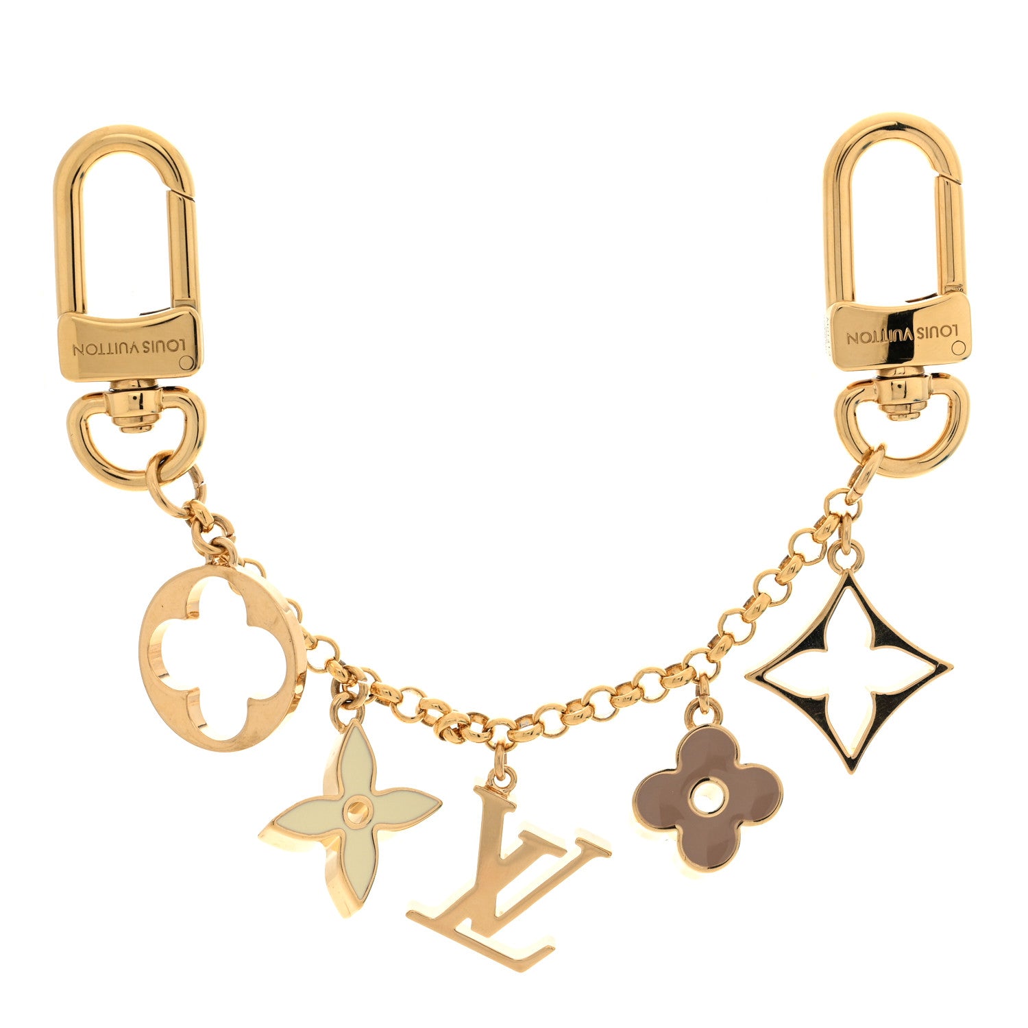 Louis Vuitton Brass Enamel Fleur De Monogram Bag Charm Chain Gold 1 of 3