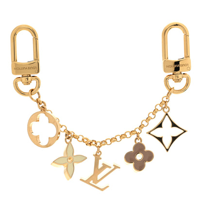 Louis Vuitton Brass Enamel Fleur De Monogram Bag Charm Chain Gold 1 of 3