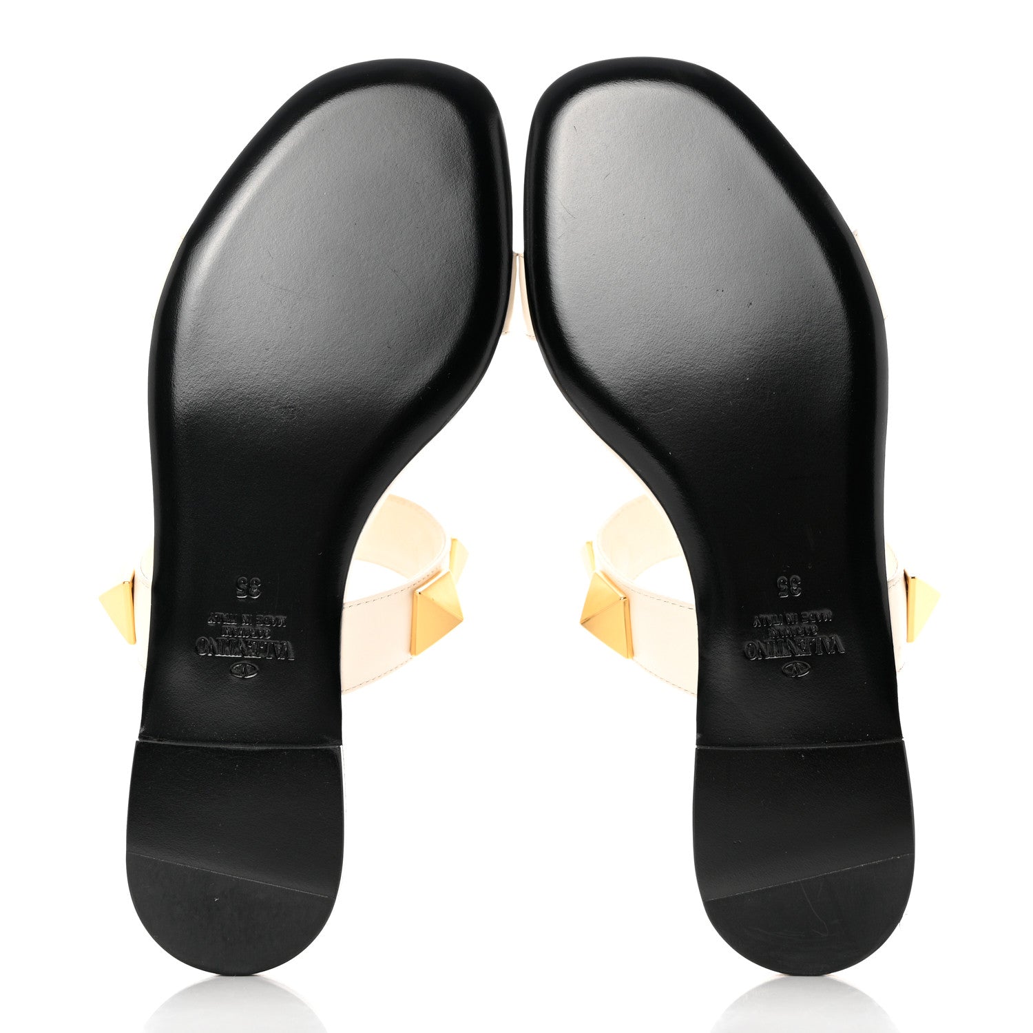 Valentino Garavani Calfskin Roman Stud Flat Slide Sandals 35 Light Ivory 5 of 9