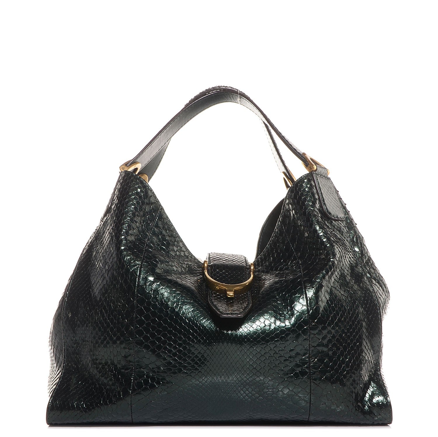 Gucci Shiny Python Medium Soft Stirrup Shoulder Bag Green 1 of 9