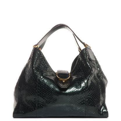 Gucci Shiny Python Medium Soft Stirrup Shoulder Bag Green 1 of 9