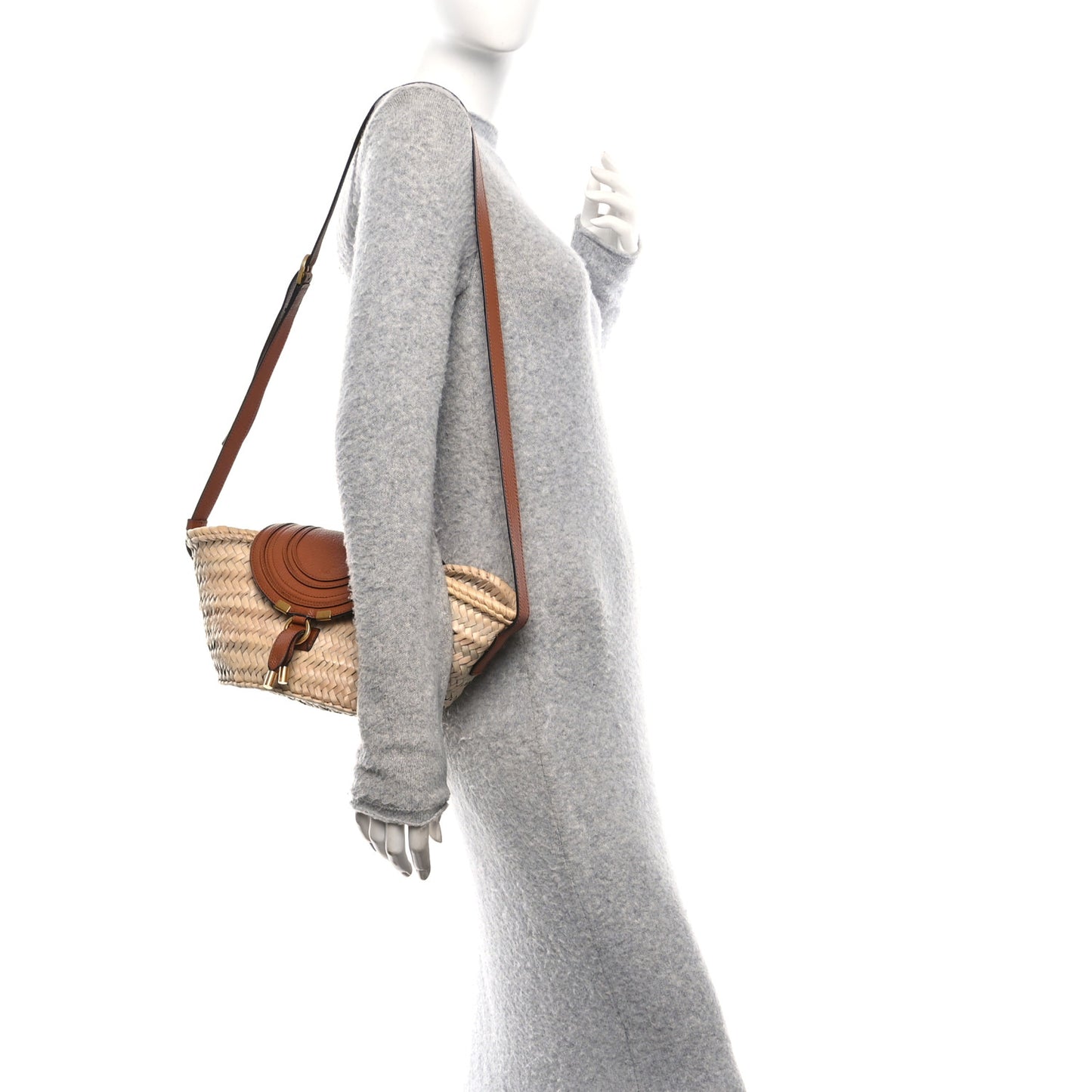 Raffia Calfskin Marcie Basket Tan