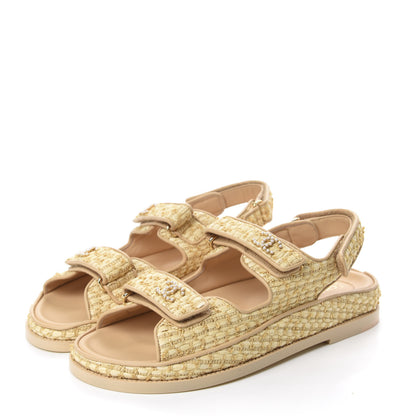 Chanel Braided Fabric Velcro Dad Sandals 40 Beige 3 of 10