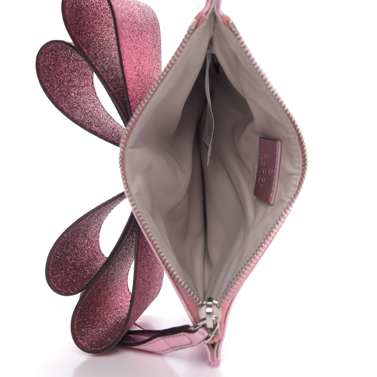 Calfskin Glitter Bow Wristlet Pink Rose