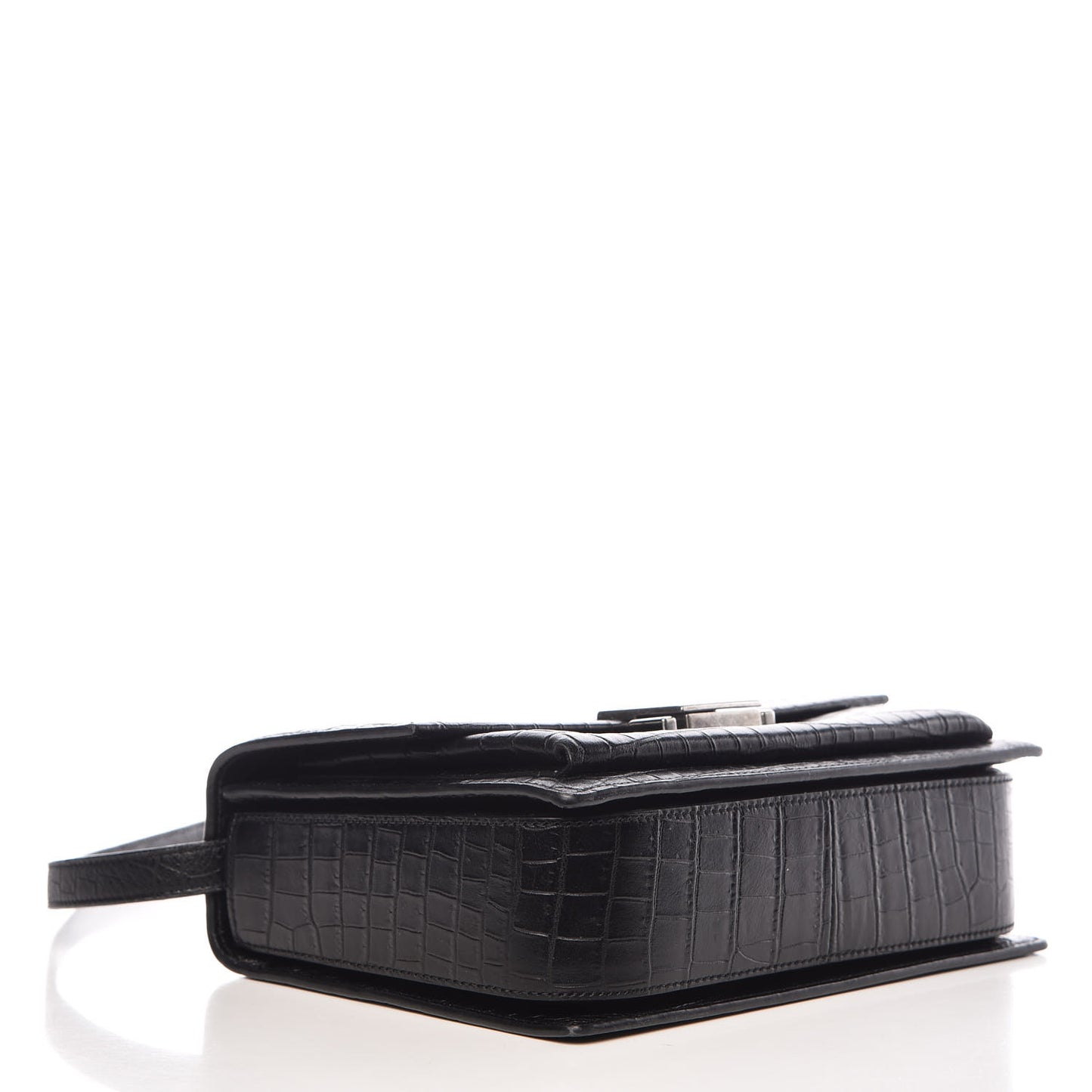 Calfskin Crocodile Embossed Medium Bellechasse Satchel Matte Black