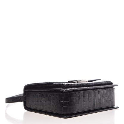 Saint Laurent Calfskin Crocodile Embossed Medium Bellechasse Satchel Matte Black 4 of 10