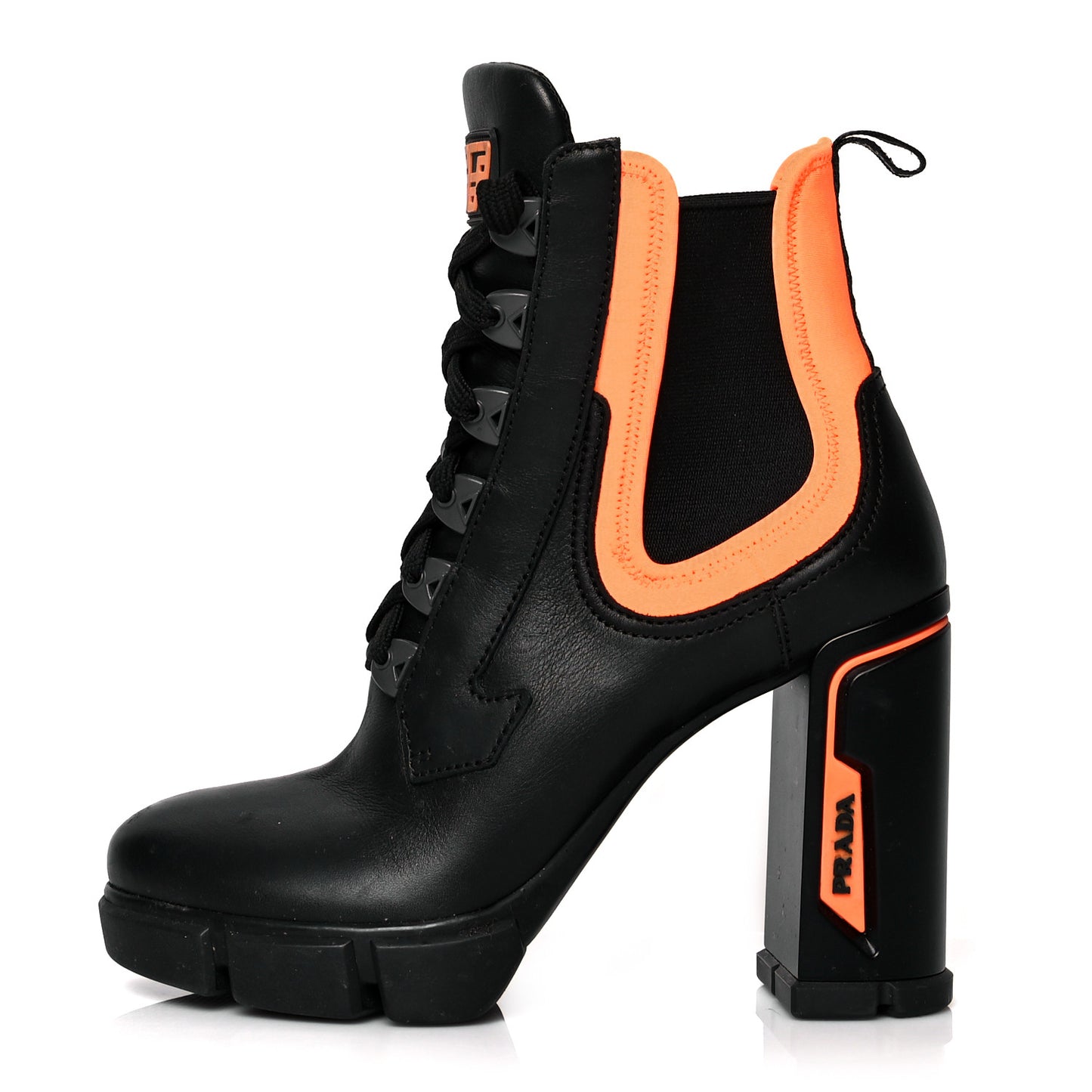 Vitello Montana Neoprene Lace Up Chelsea 110mm Ankle Boots 39 Black Arancio