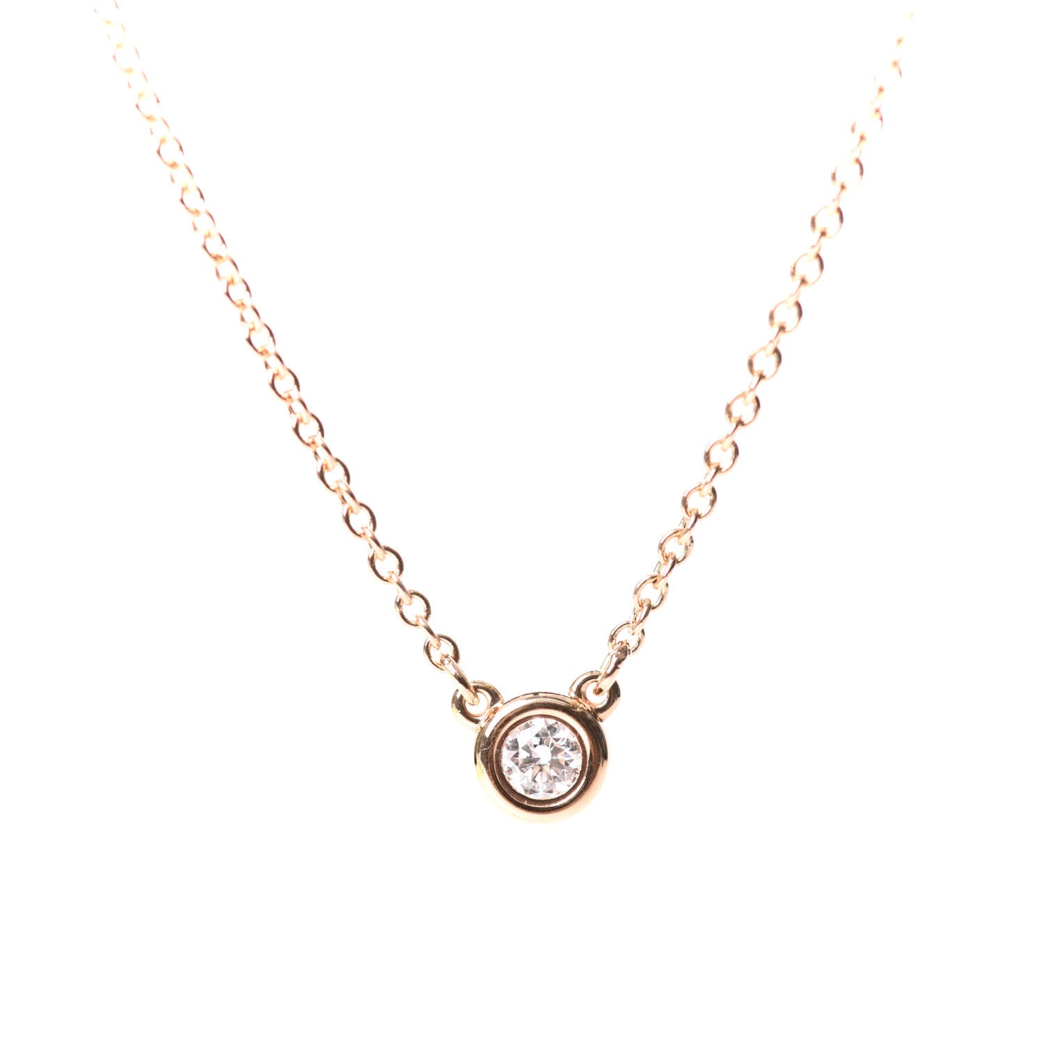 Tiffany 18K Rose Gold Diamond .07ct Elsa Peretti Diamonds by the Yard Pendant Necklace 1 of 6