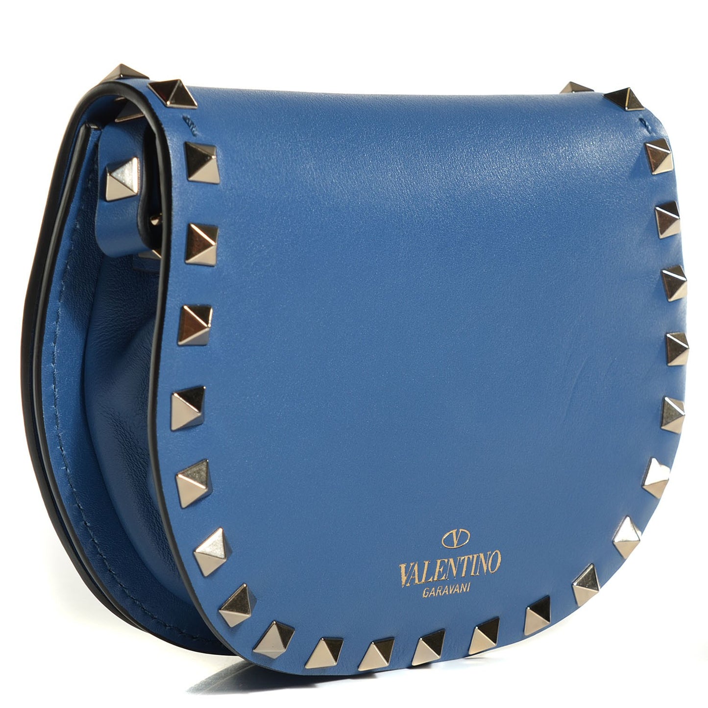 Vitello Rockstud Halfmoon Saddle Bag Light Sapphire