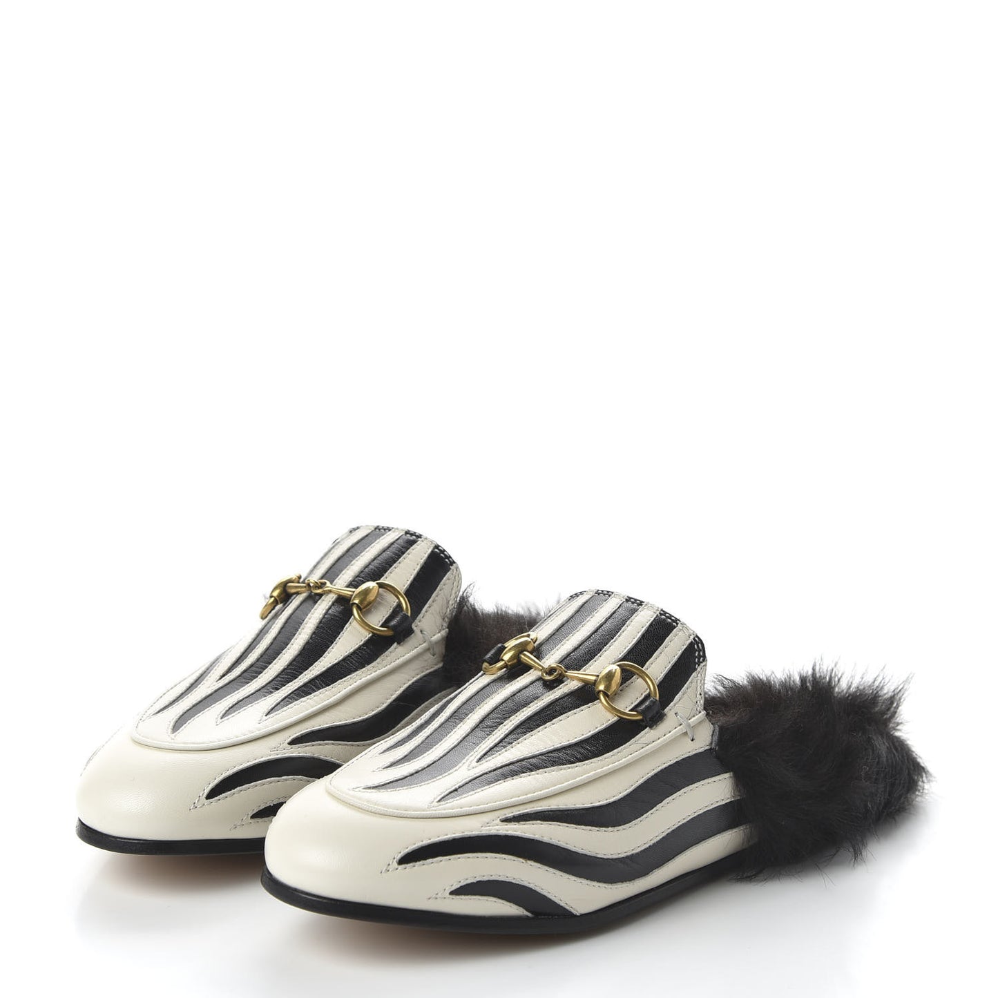 Malaga Kid Fur Zebra Inlay Womens Princetown Slippers 35 Mystic White Black