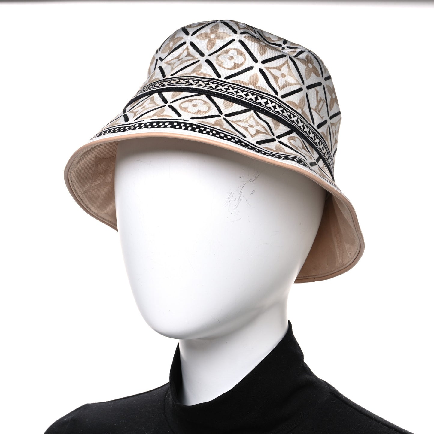 Cotton Monogram Flower Tile Reversible Bucket Hat Beige