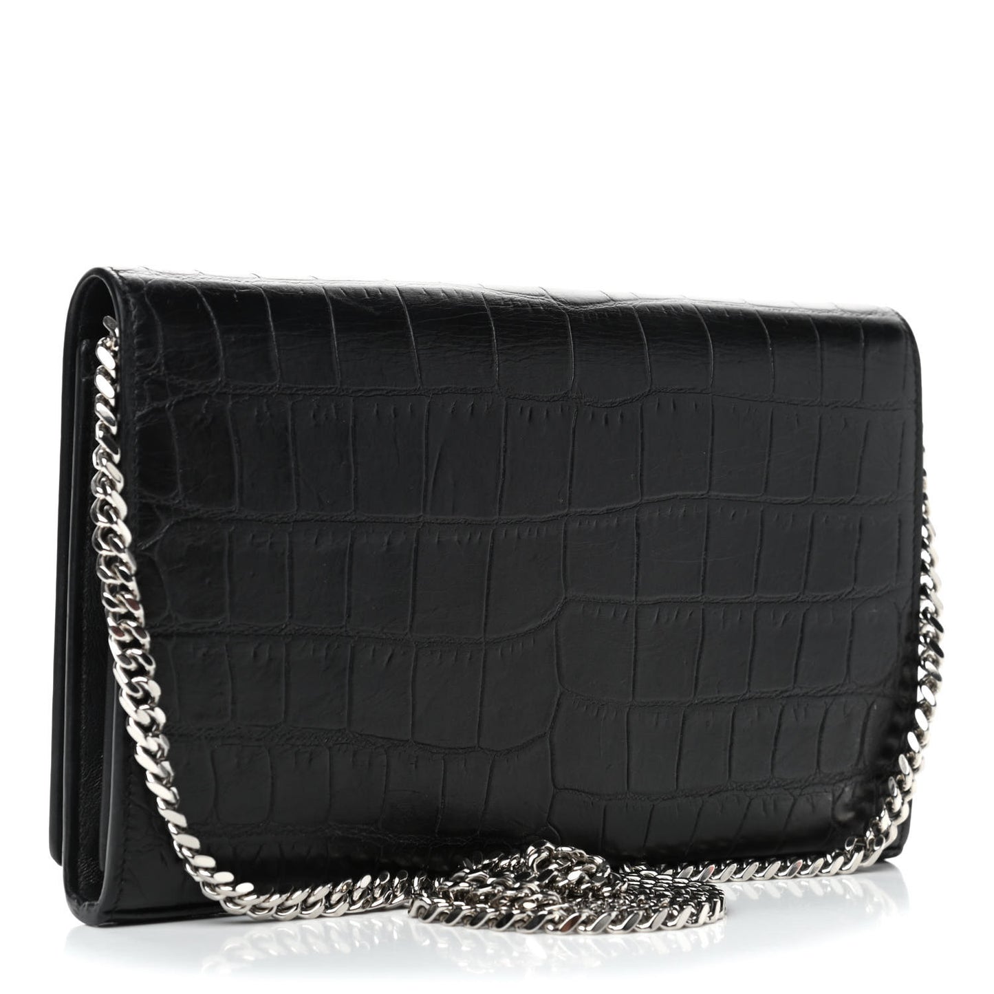 Crocodile Embossed Calfskin Monogram Chain Wallet Black