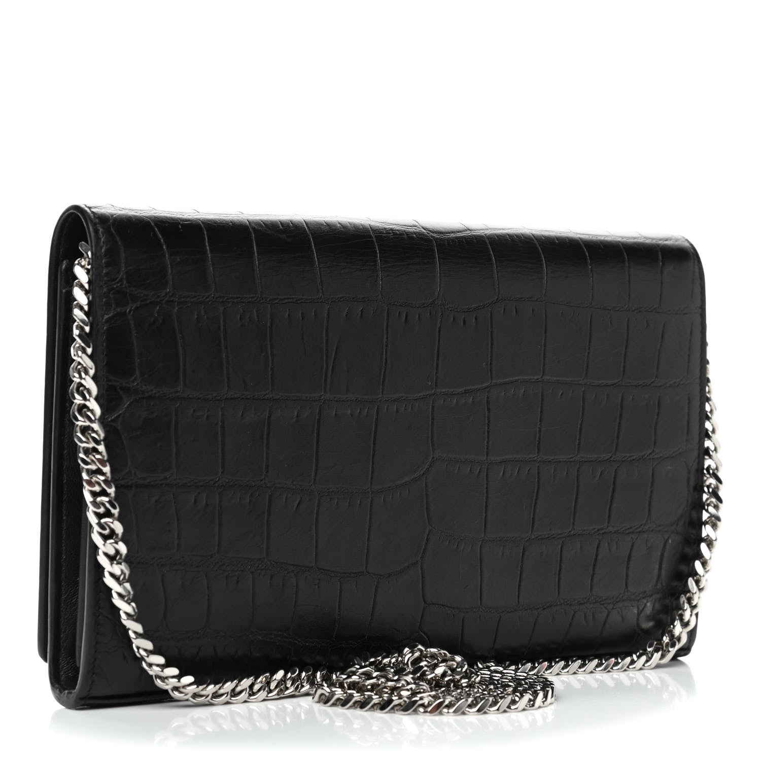 Saint Laurent Crocodile Embossed Calfskin Monogram Chain Wallet Black 2 of 4