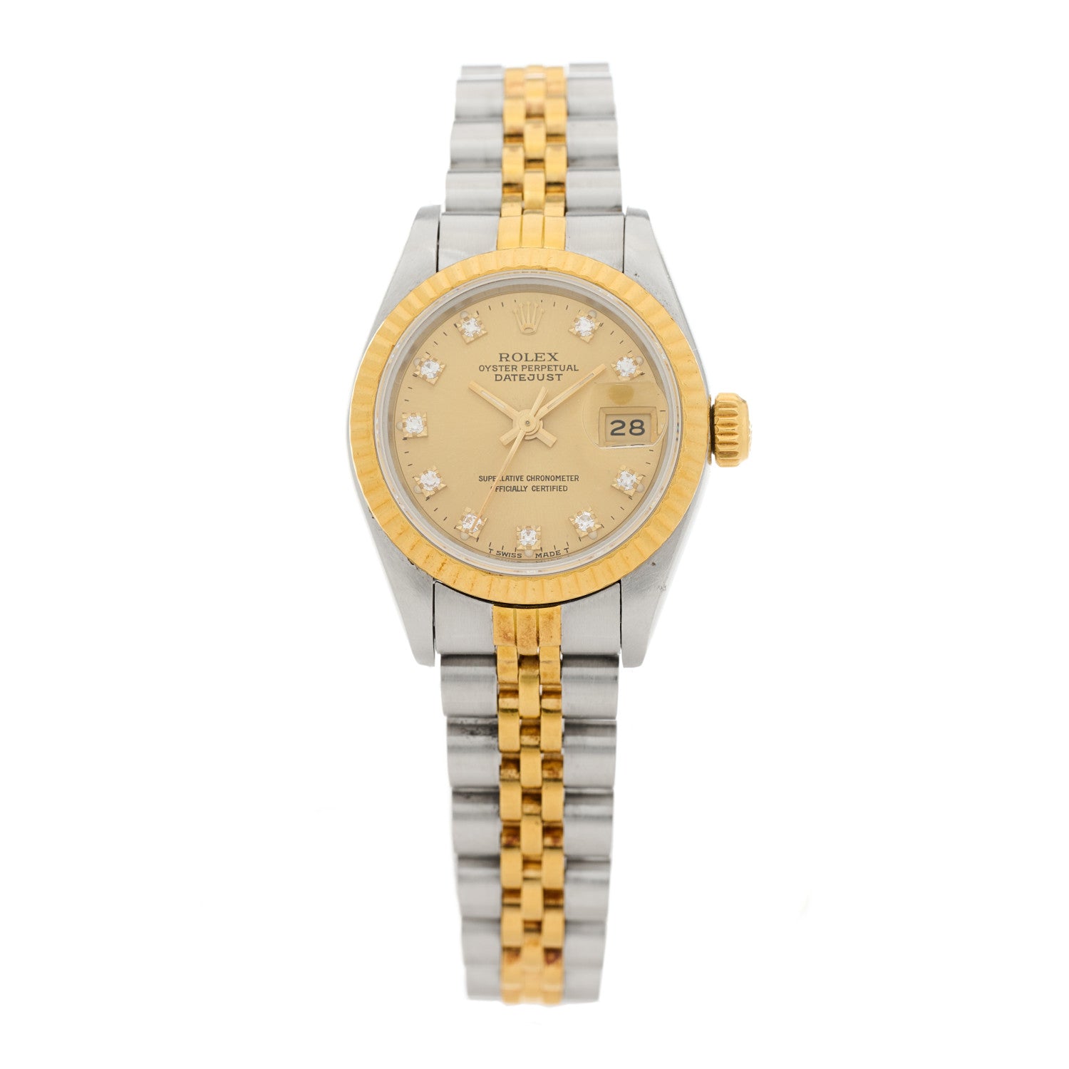 Rolex Stainless Steel 18K Yellow Gold Diamond 26mm Oyster Perpetual Datejust Watch Champagne 69173 1 of 4