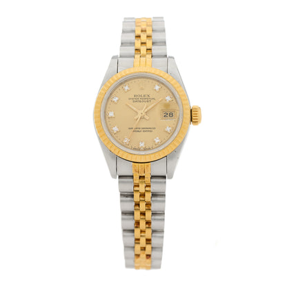 Rolex Stainless Steel 18K Yellow Gold Diamond 26mm Oyster Perpetual Datejust Watch Champagne 69173 1 of 4