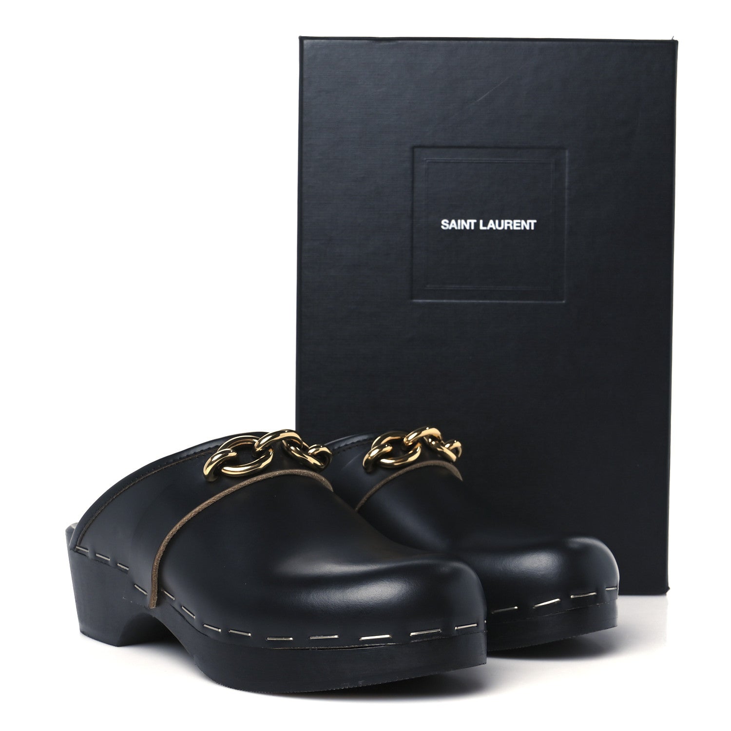 Saint Laurent Smooth Calfskin Le Maillon Clogs 37 Black 9 of 9