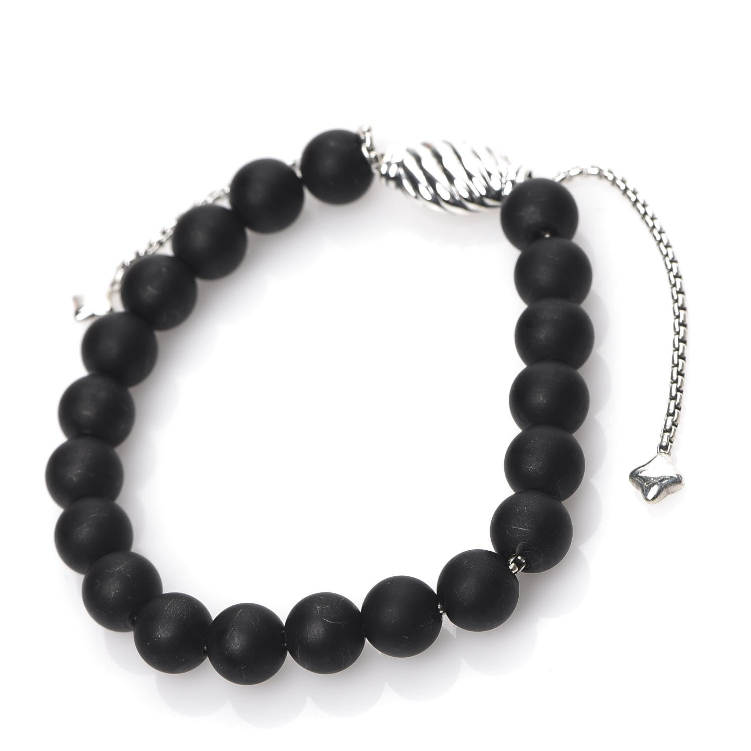 David Yurman Sterling Silver Black Onyx 8mm Spiritual Beads Adjustable Bracelet 1 of 4