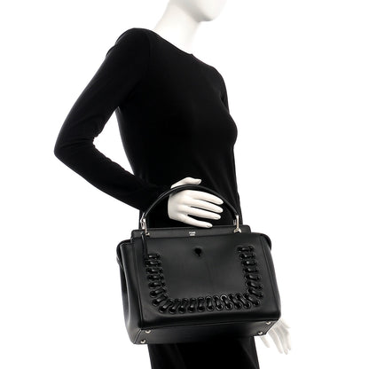 Fendi Vitello Baltico Dolce Shiny Nappa Lace Up DotCom Satchel Black Blue 3 of 11