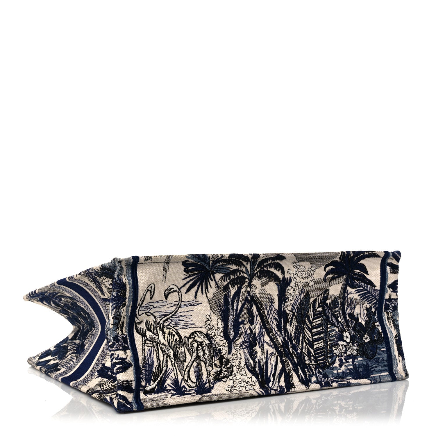 Christian Dior Canvas Embroidered Large Palm Tree Toile De Jouy Book Tote Blue 4 of 10